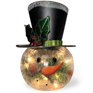 Gerson Company 8" Electric Lighted Crackle Glass Christmas Snowman